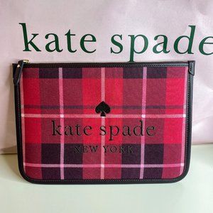 Kate Spade Ella Classic Plaid Burnt Rose Large Zip Pouch Clutch